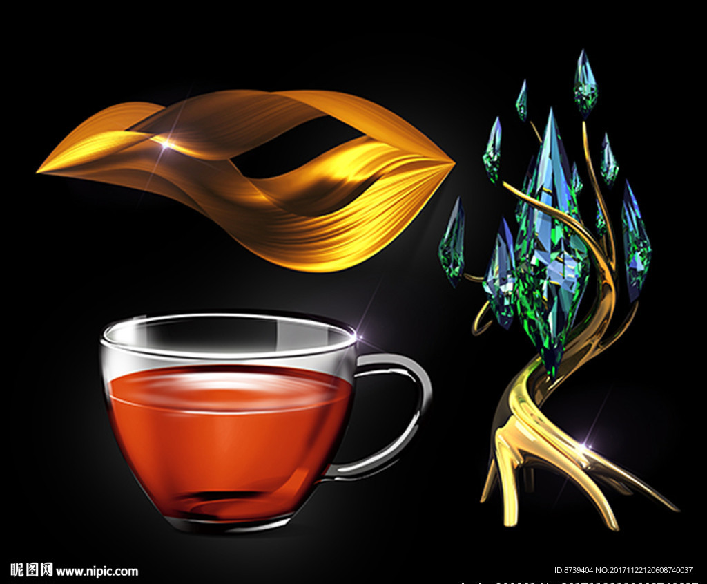 咖啡杯 钻石 金叶