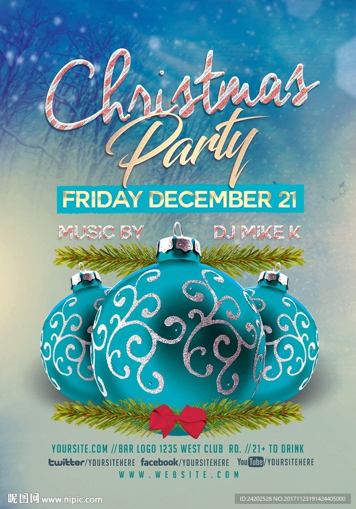 蓝色梦幻圣诞新年活动创意海报