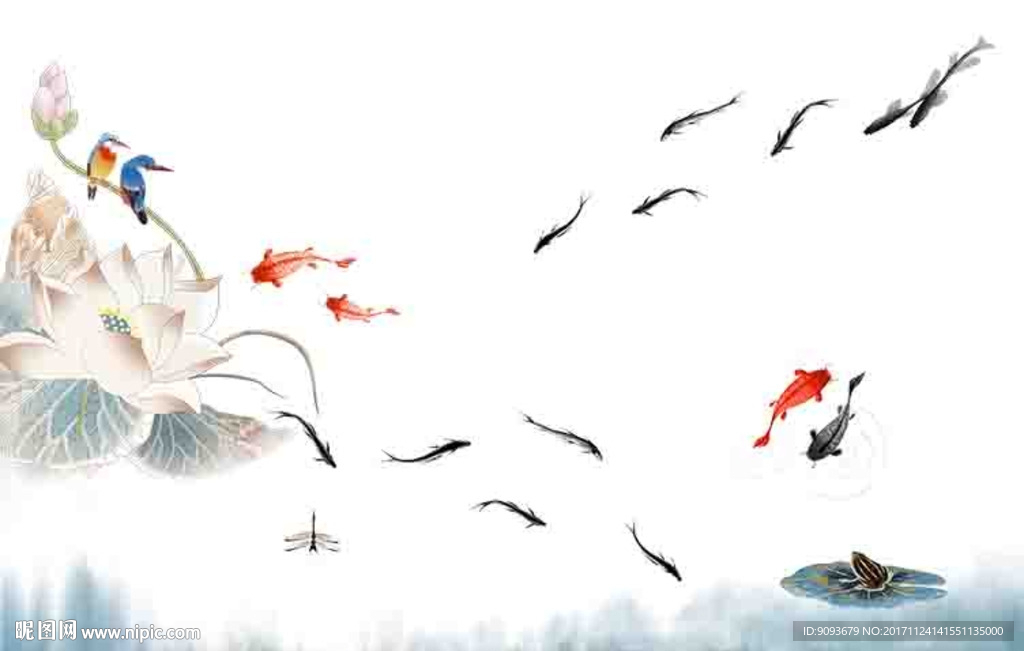 水墨荷花鱼图片