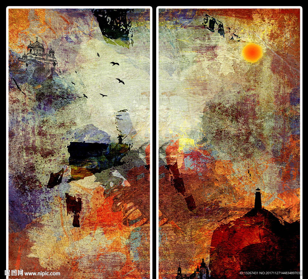 欧式抽象艺术二联画