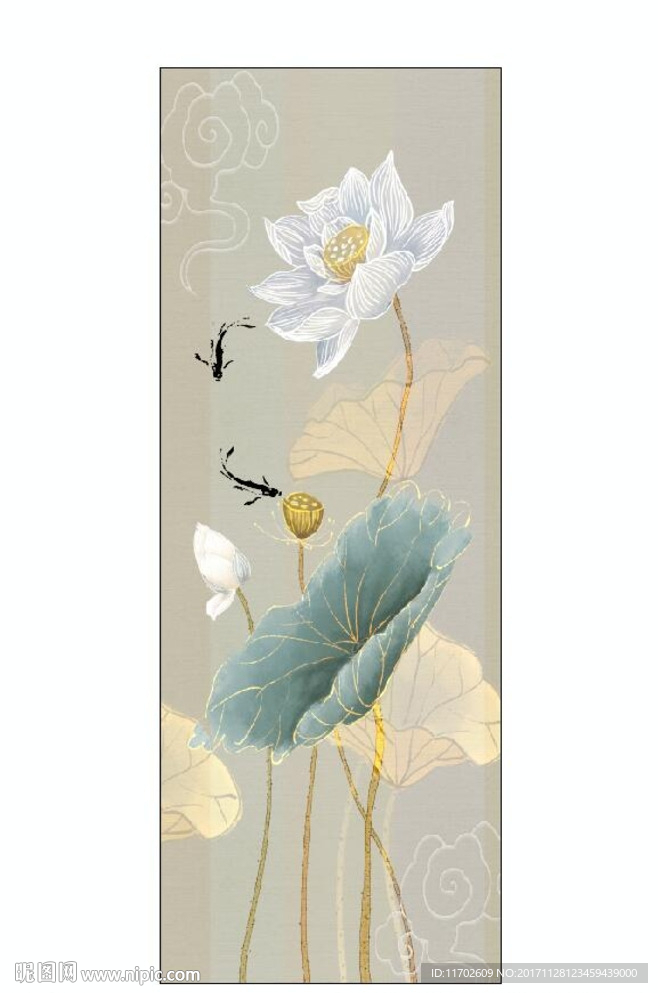 荷花鱼油画高清印刷