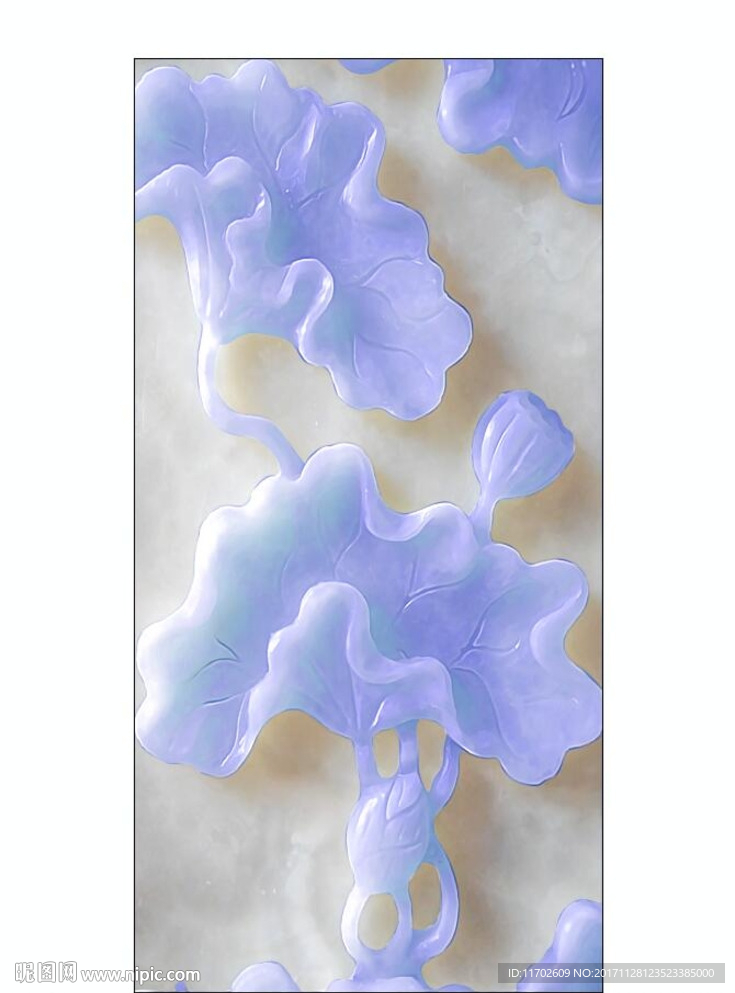 荷花玉雕蓝色高清印刷