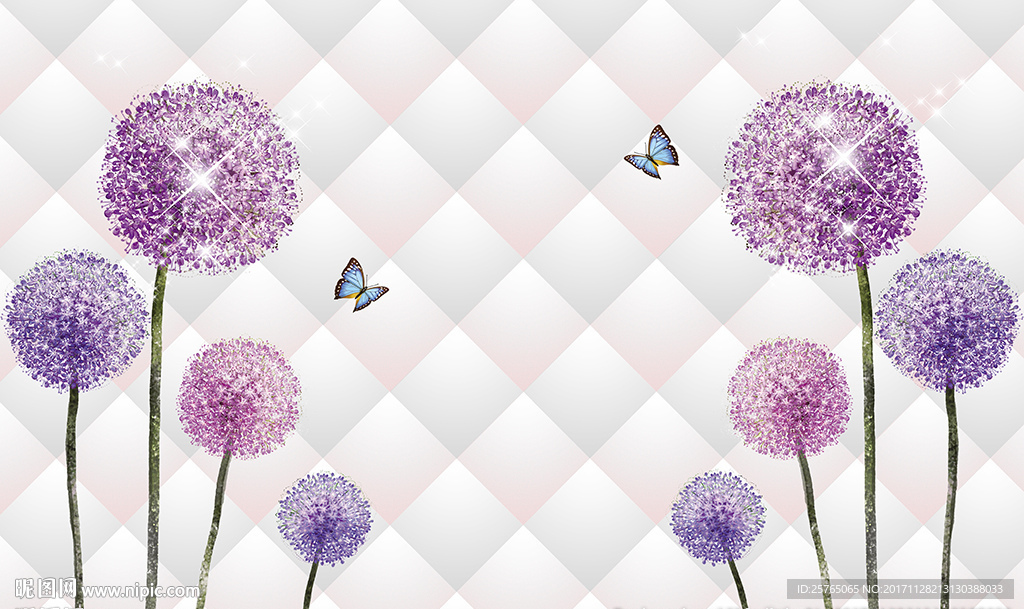 现代蒲公英蝴蝶软包电视背景墙