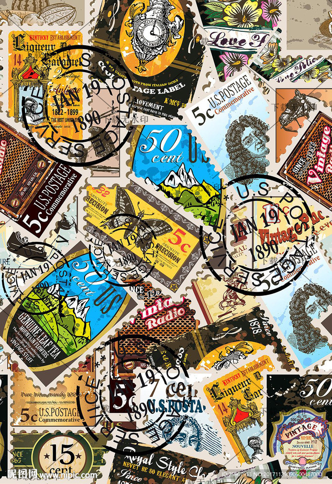 欧式古典邮票拼图