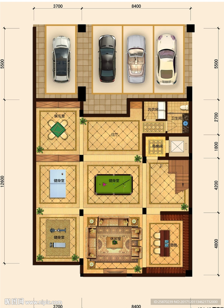 PSD分层高端户型图填彩图