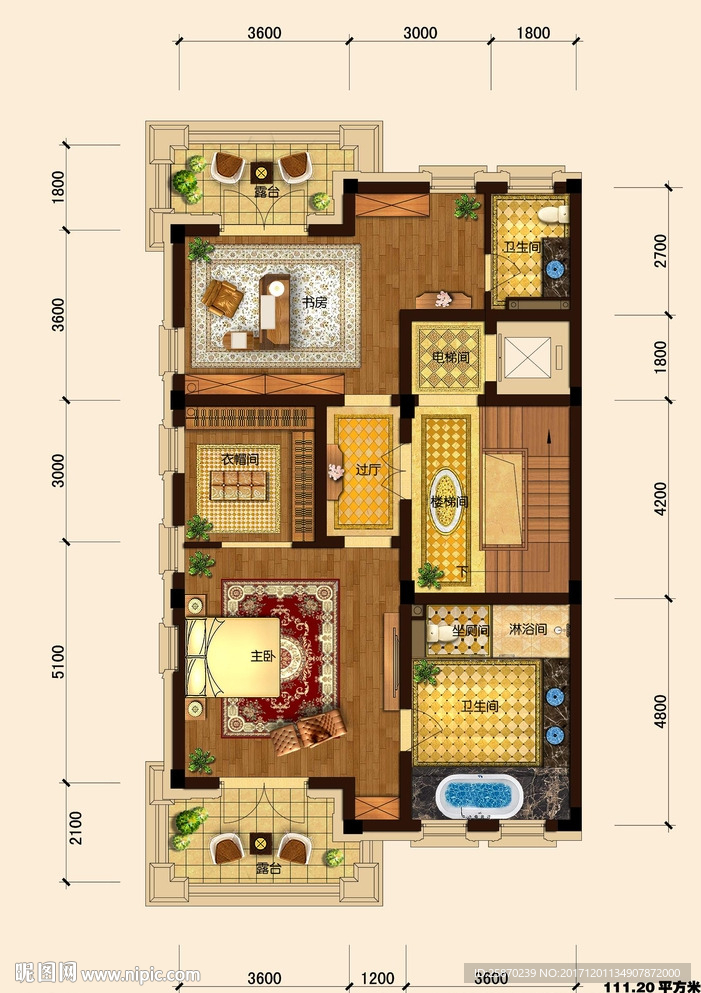 PSD分层高端户型图填彩图
