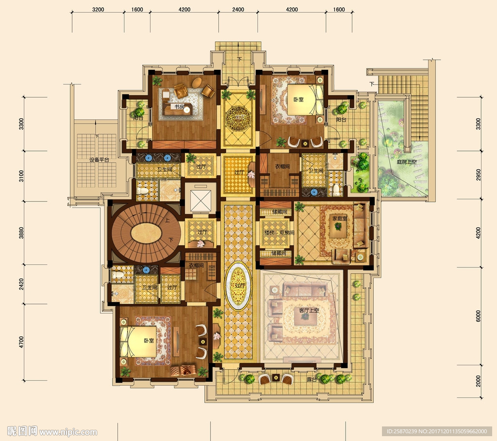 PSD分层高端户型图填彩图
