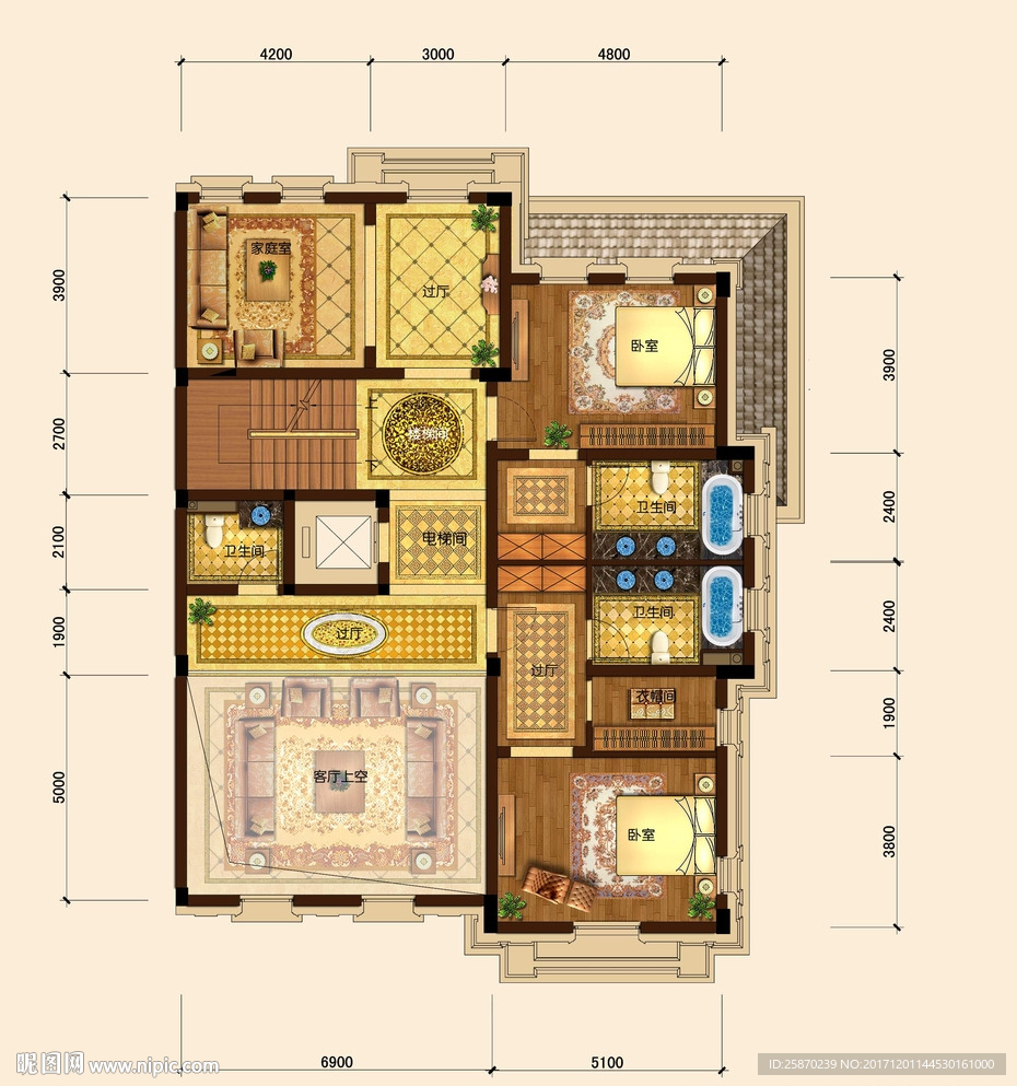 PSD分层高端户型图填彩图