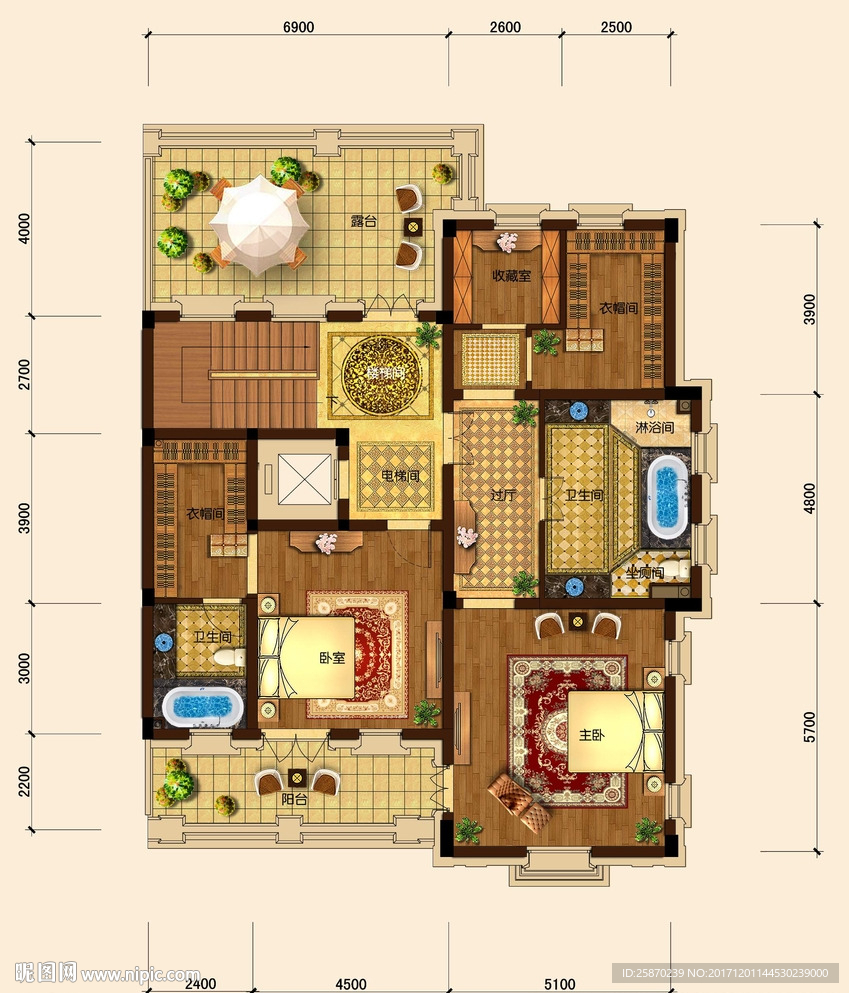 PSD分层高端户型图填彩图