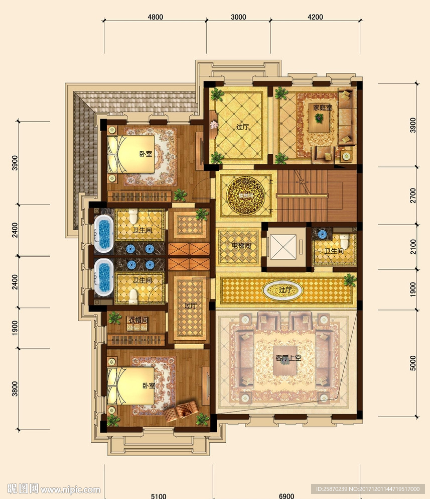 PSD分层高端户型图填彩图