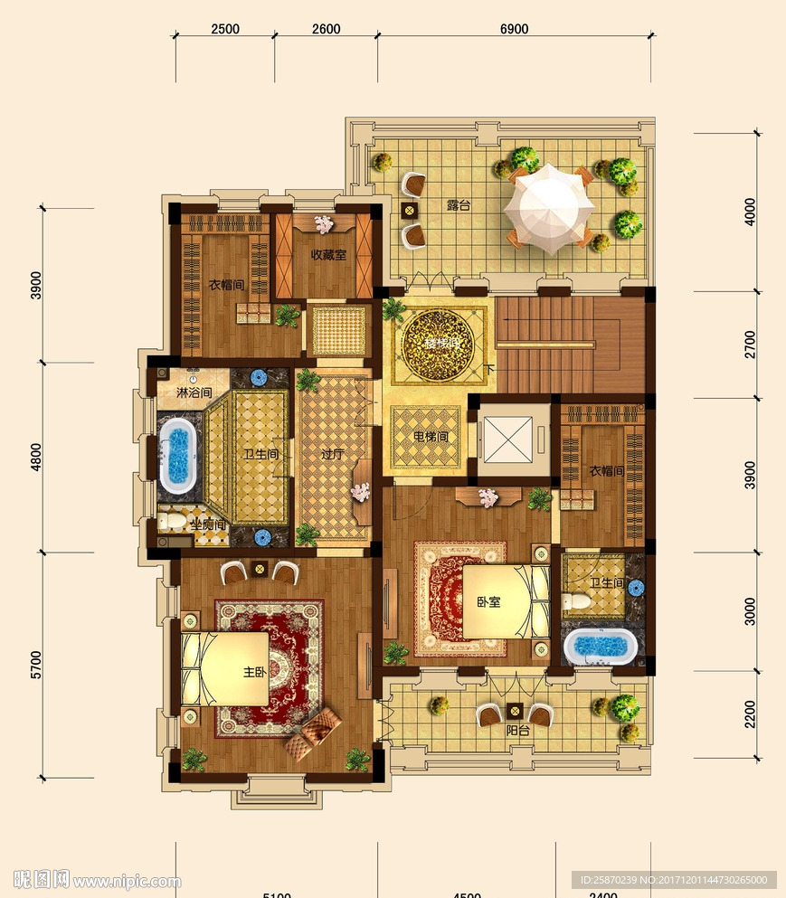 PSD分层高端户型图填彩图