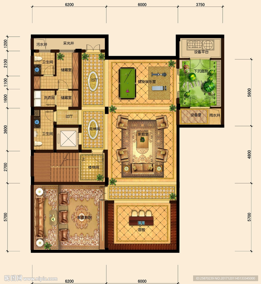 PSD分层高端户型图填彩图