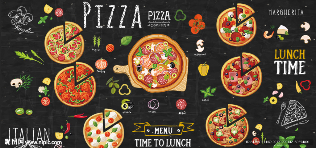 披萨店个性菜单西餐美食背景墙