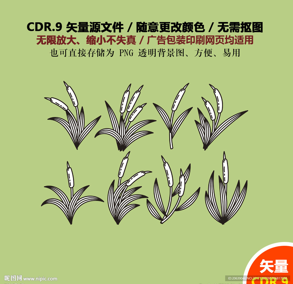 手绘花草树木矢量图