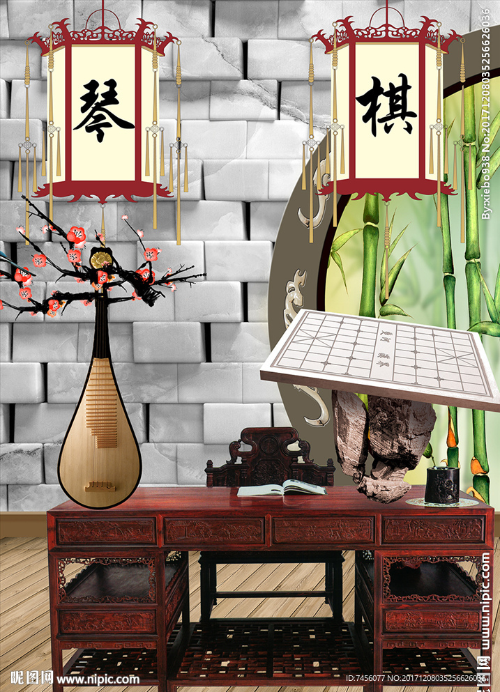 琴棋拱门立体玄关过道