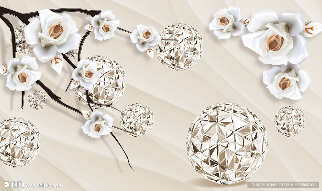 浮雕白花背景墙