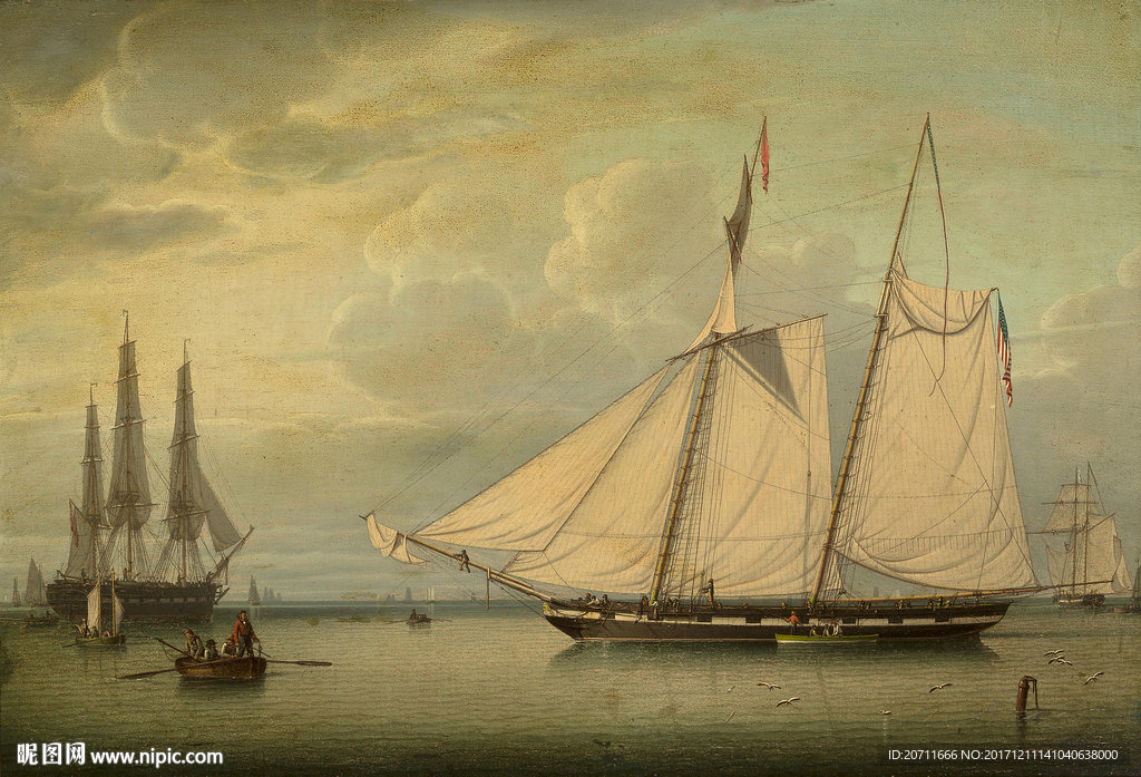 帆船大海油画风景