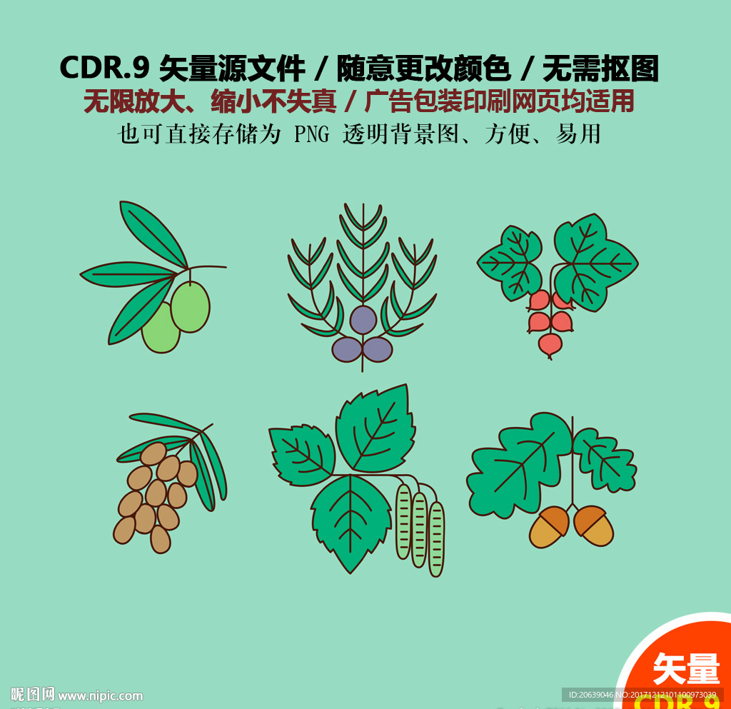 彩色卡通树叶果子矢量图