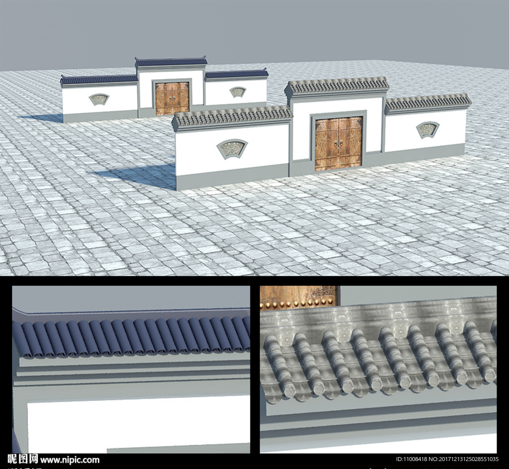 新中式景观围墙 琉璃瓦