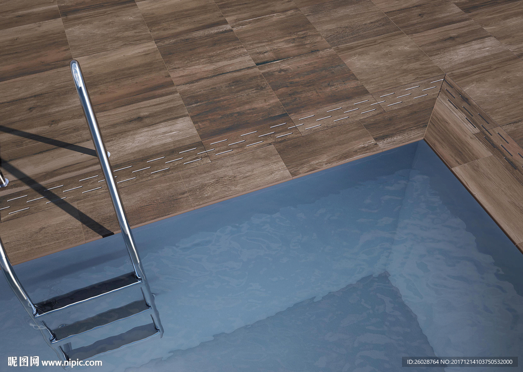 仿古砖泳池边铺贴展示效果