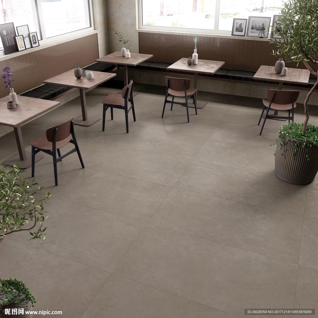 极致简约 仿古砖餐厅餐吧效果图