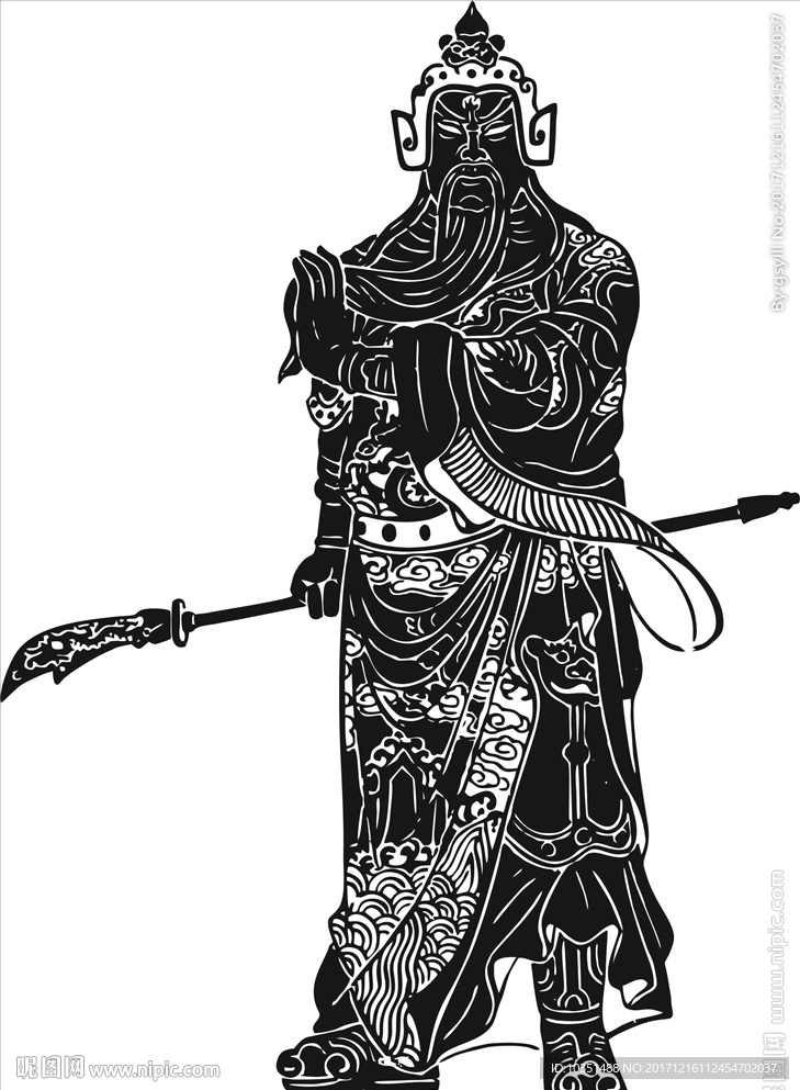 手绘矢量关羽可雕刻