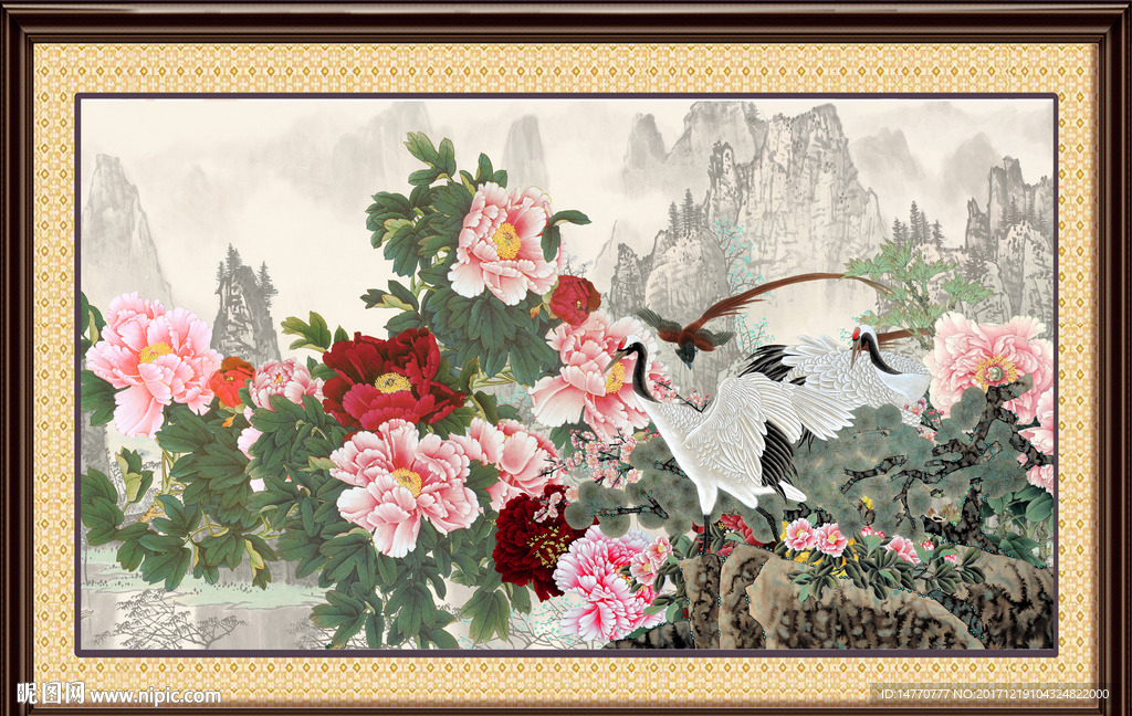 国画仙鹤 花开富贵