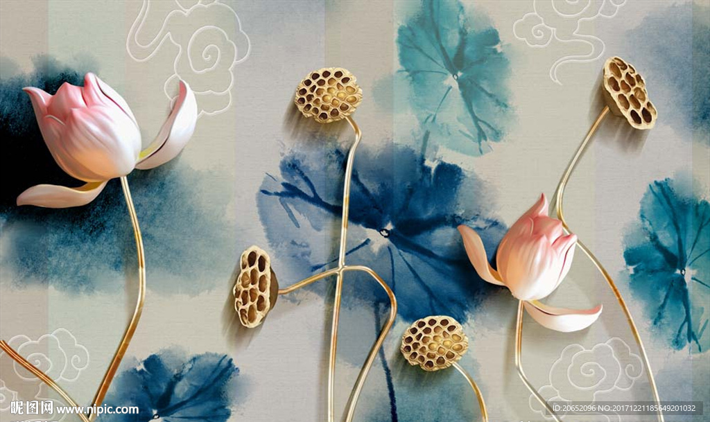 新中式水墨荷花