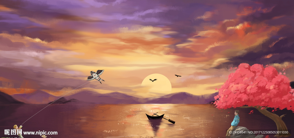 抽象水彩风景插画