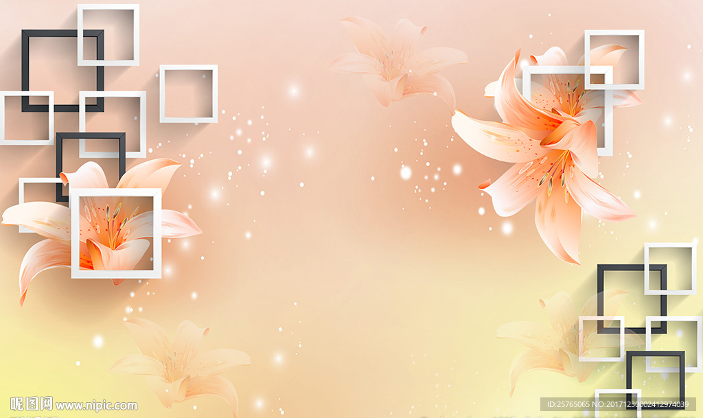 梦幻百合黑白框框电视背景墙