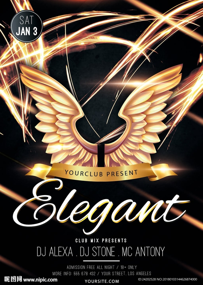 黑金闪耀蝶变天使PS创意海报