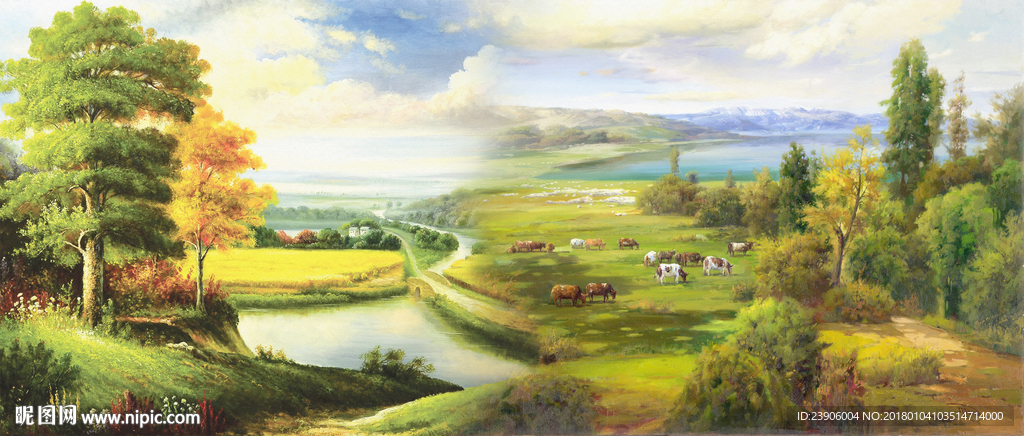 大型西方田园森林油画装饰画