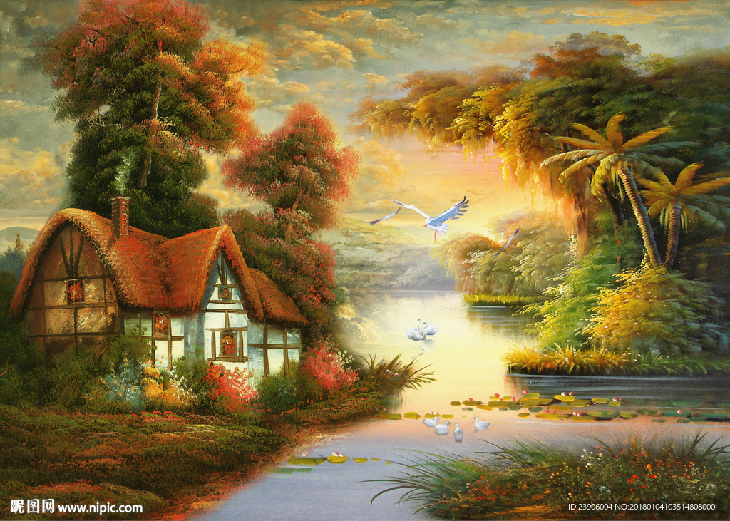 大型西方田园森林油画壁画