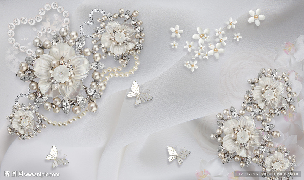 欧式宫廷风珍珠珠宝花朵背景墙