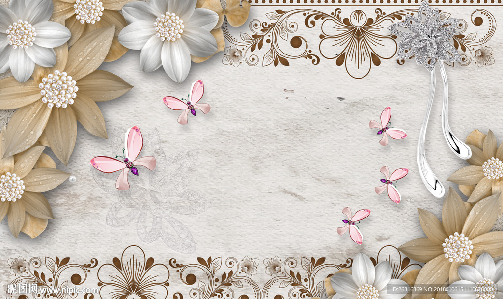 珠宝花卉立体背景墙