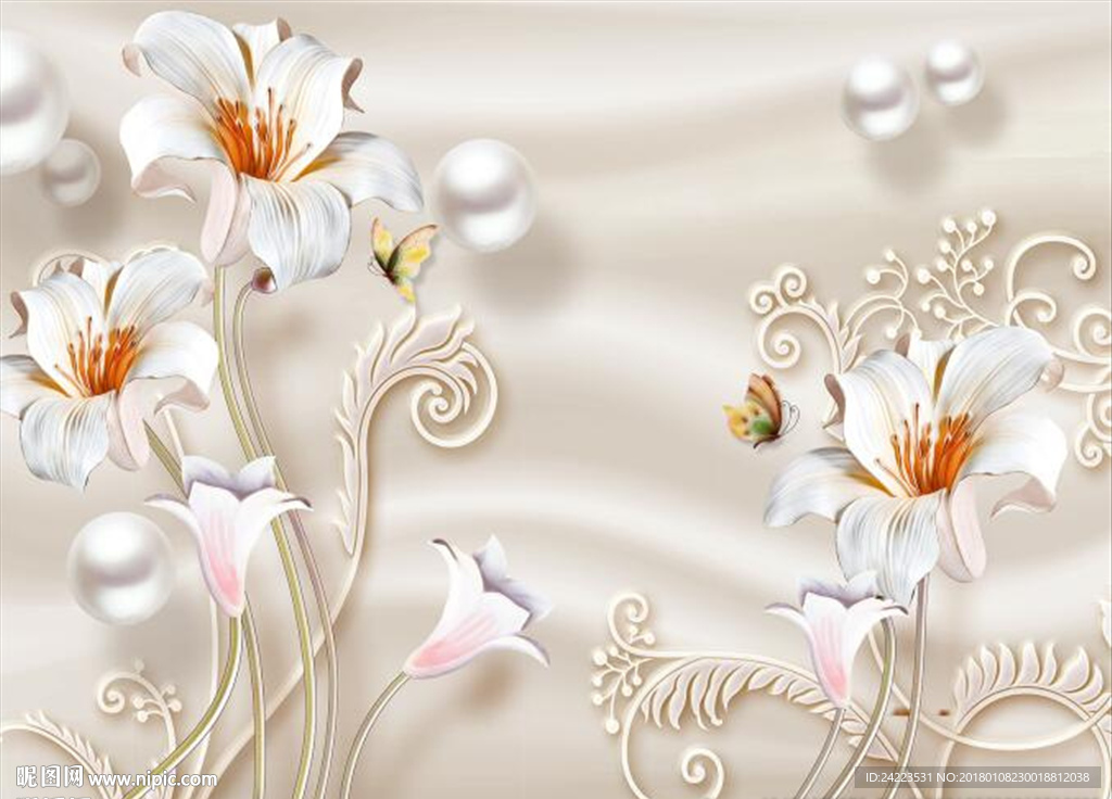 3d奢华欧式立体百合花珍珠丝绸