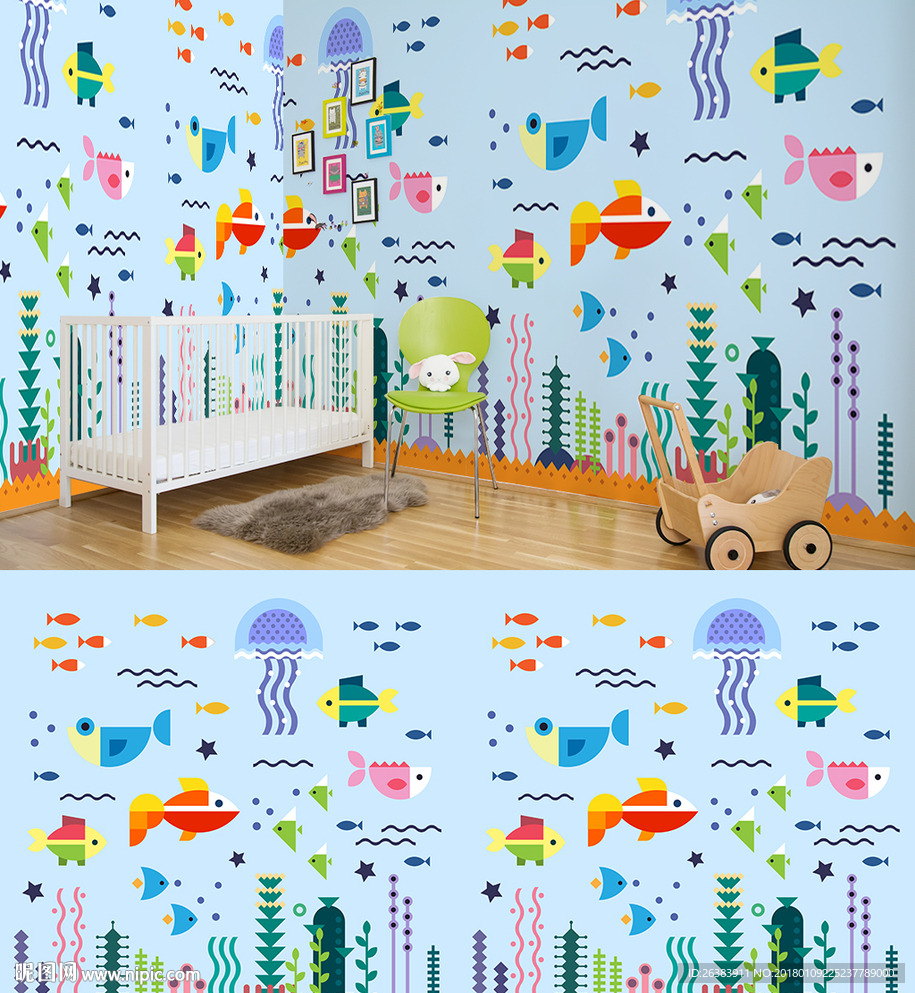 抽象手绘海底世界卡通背景墙