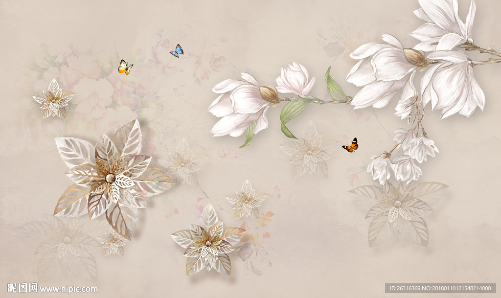 复古花卉立体花朵背景墙