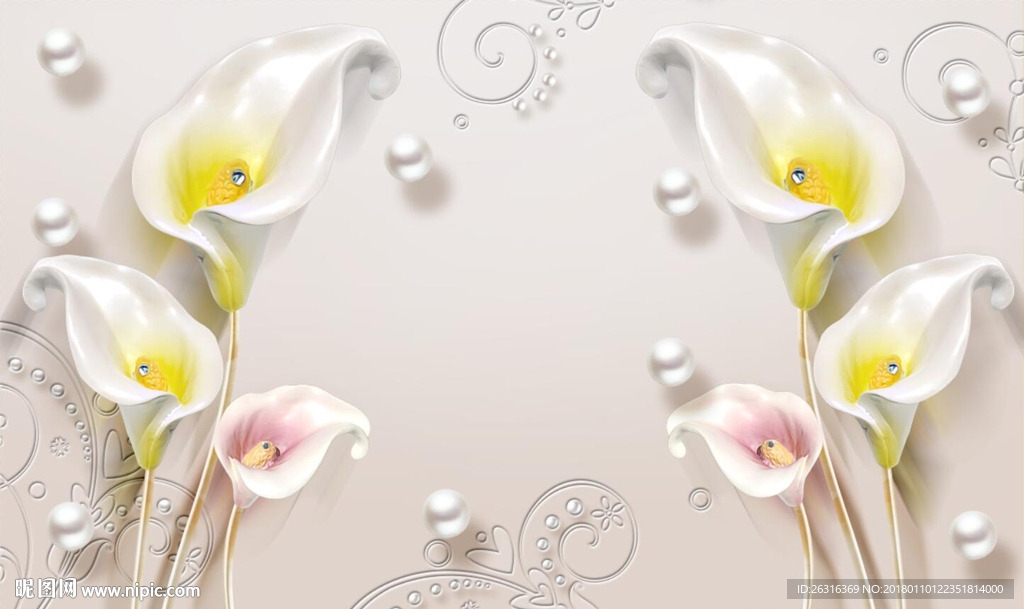 珠宝浮雕立体简约马蹄莲电视墙