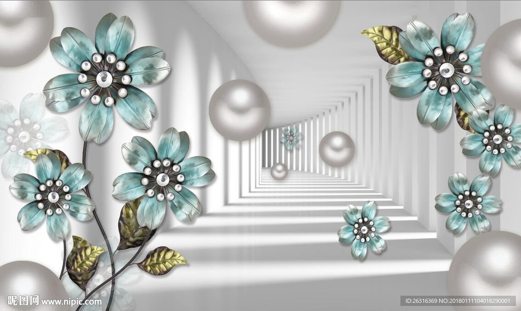 唯美3d立体珠宝花朵电视背景墙