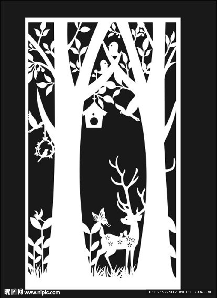 镂空隔断鹿子树鸟