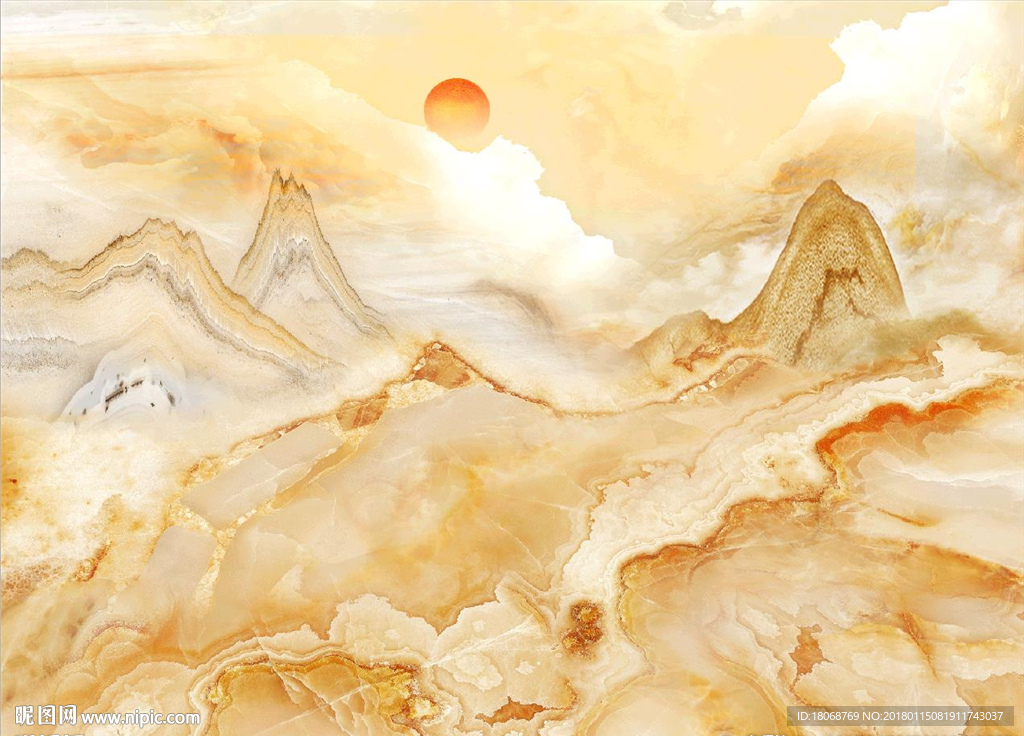 高清金色大理石山水风景背景墙