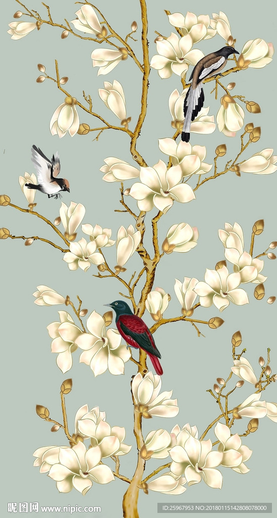 玄关隔断花鸟图