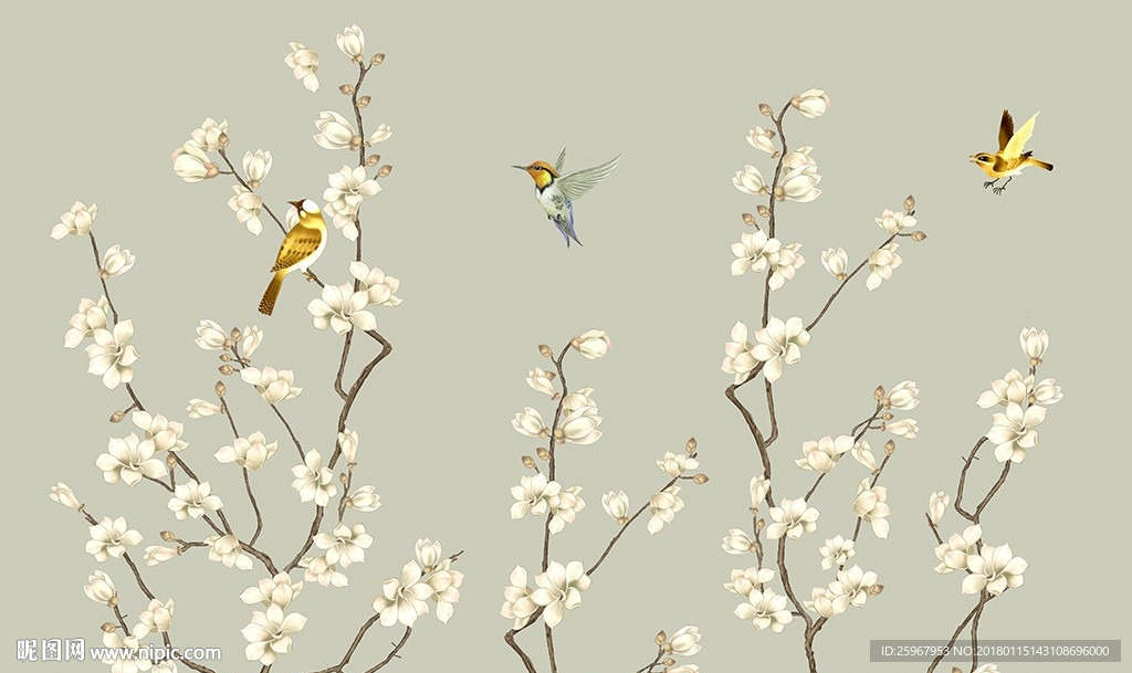 兰花花鸟背景墙