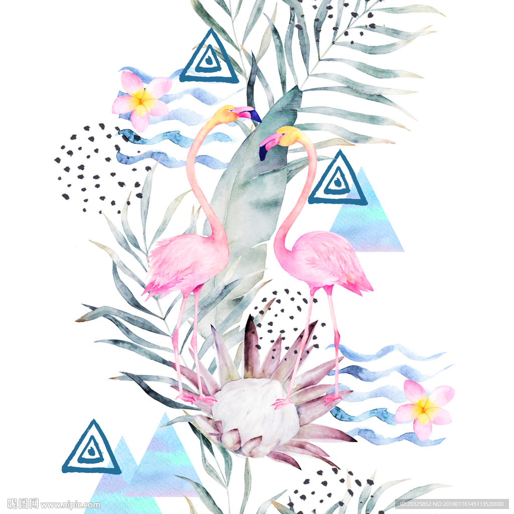 热带植物火烈鸟组合