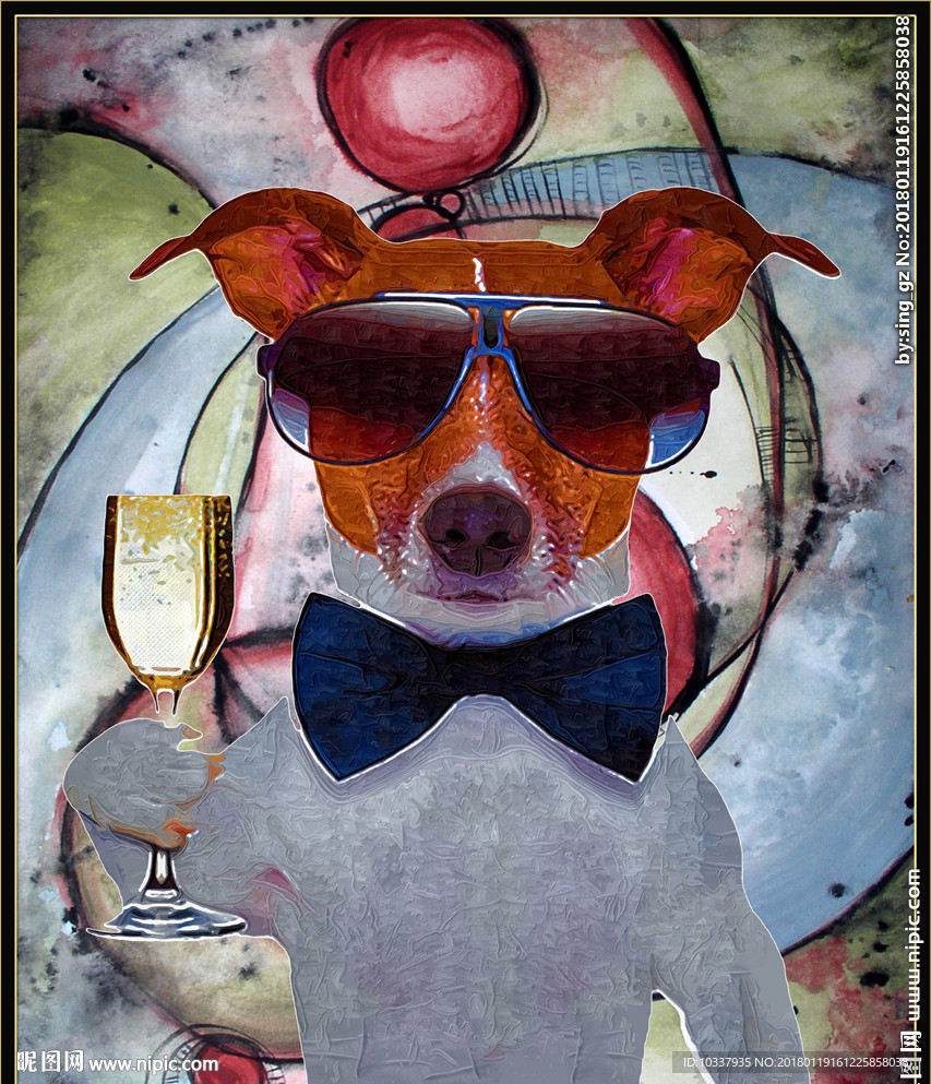 香槟狗油画