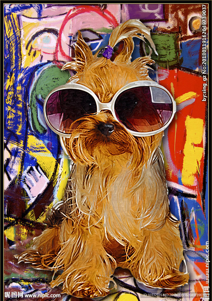 西施狗拟人装饰画