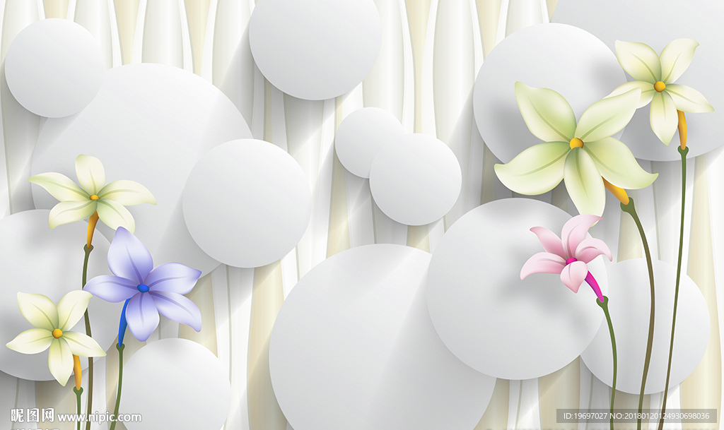 3d圆圈百合花电视背景墙