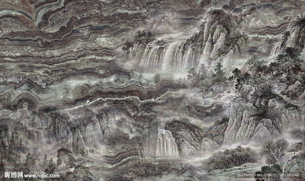 大理石水墨画背景墙