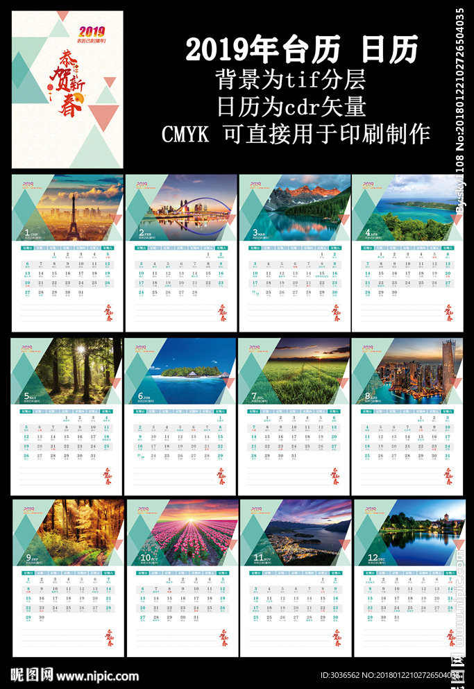 2019年竖版猪年台历